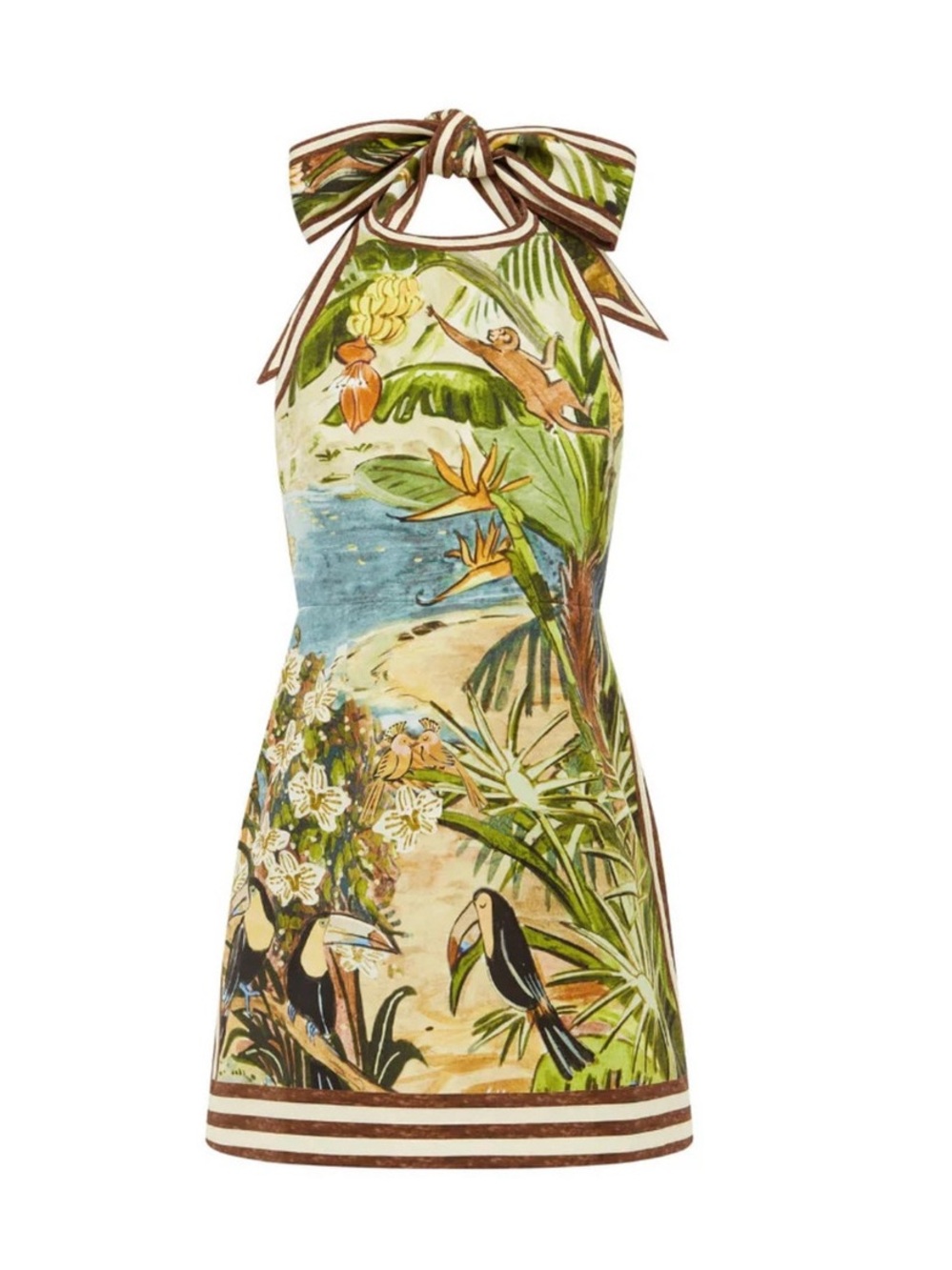 Alemais Green Tropical Backless Halter Mini Dress
